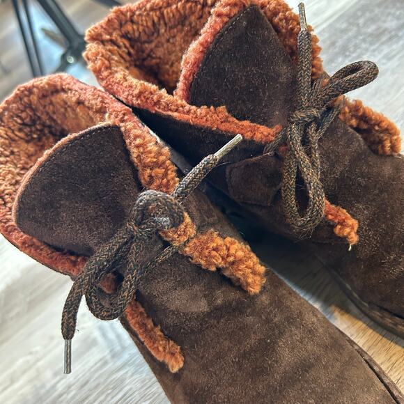 Vintage Vicini Brown Suede Ankle Boots with Shearling Lining Made in Italy 39 - Picture 5 of 10